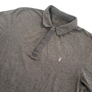 ALLSAINTS Polo Shirt Men's Medium Charcoal Gray Short‎ Sleeve Stretch Casual
